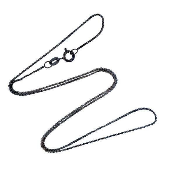 Blackened Venetian Box Chain Necklace | Vintage Italy Sterling Silver 925 | 18" - Picture 1 of 3